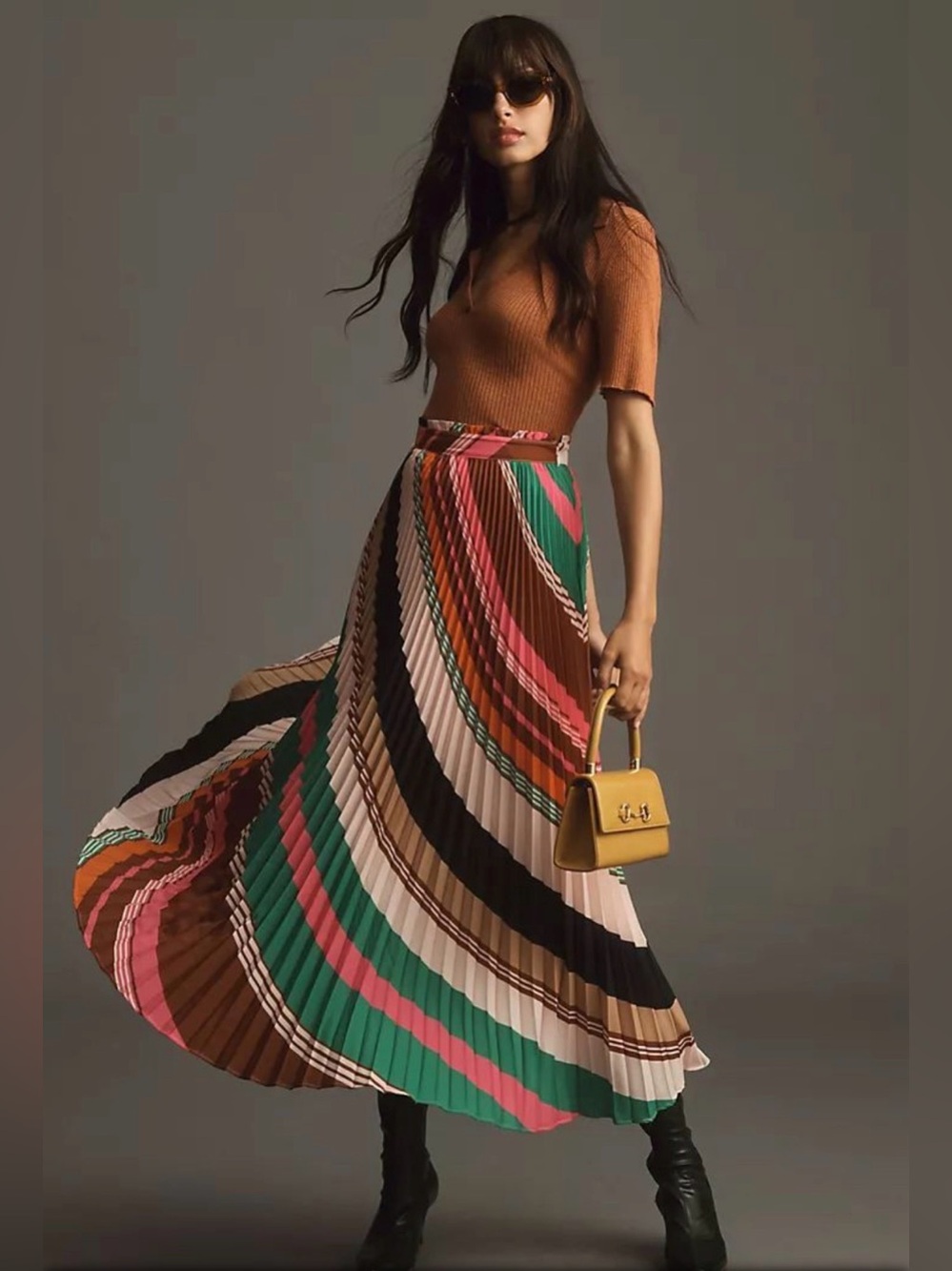 Anthropologie Maeve Isobel Silken Pleated Skirt